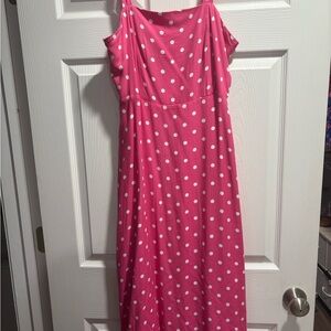 Pink Polka Dot Midi Dress